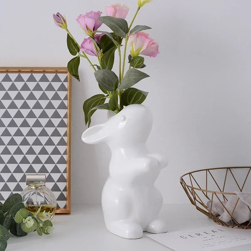 

Nordic Modern Minimalist Ceramic Vase Dried Flowers Living Room Dining Table Bedroom Home Decoration Creative Rabbit P29