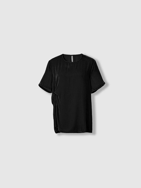 Plus Size Silk Velvet Pleated T-Shirt - close-up view