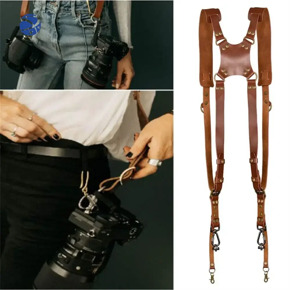 

Double Shoulder Leather Camera Strap Adjustable Vintage Shoulder Strap Black Brown Photographer