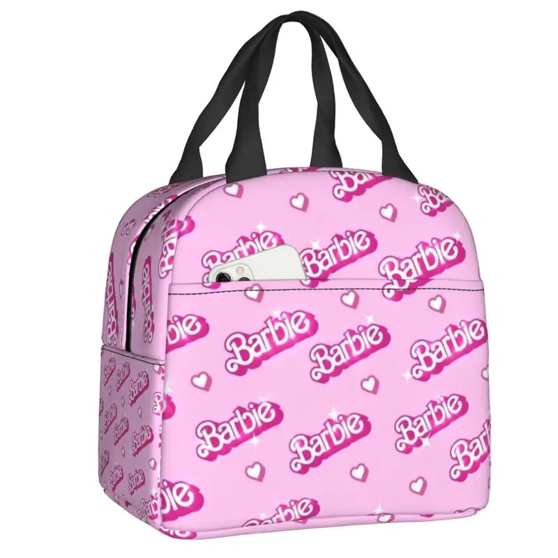 Custom Barbie Lunch Box Women Leakproof Cooler Thermal Food Insulated Lunch Bag Kids School Children Portable Picnic Tote Bags