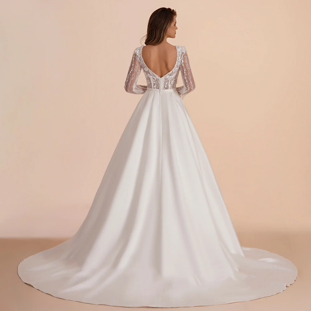 Böhmen Deep-V Brautkleider für Frauen beliebte Spitze Aufkleber Gabel Brautkleider helle Oberfläche Prinzessin Vestidos de Novias