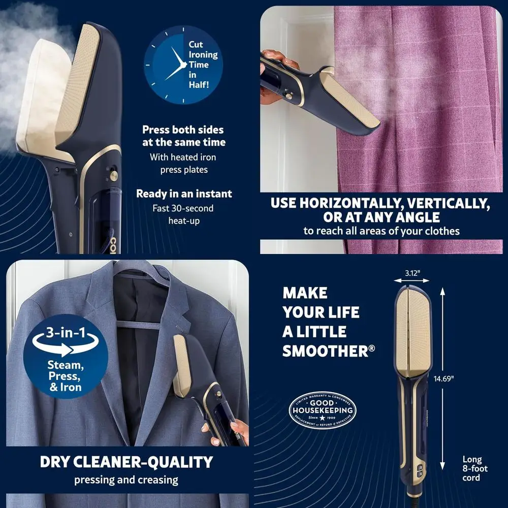 

Паровой пресс-утюг 3-в-1 для одежды, с функцией удаления катышков, дополнительным резервуаром, сумкой для хранения, идеально подходит для дома, офиса, путешествий, Exclusive Midni