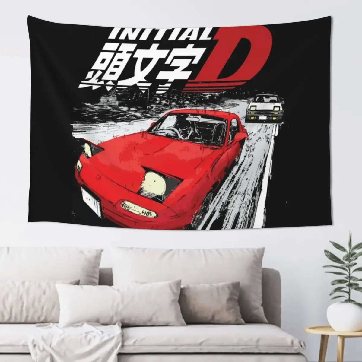 Initial D - Mountain Drift Racing Tandem Takumi Fujiwara AE86 vs Toru Suetsugu's Eunos MX5 miata NA Roadster Tapestry