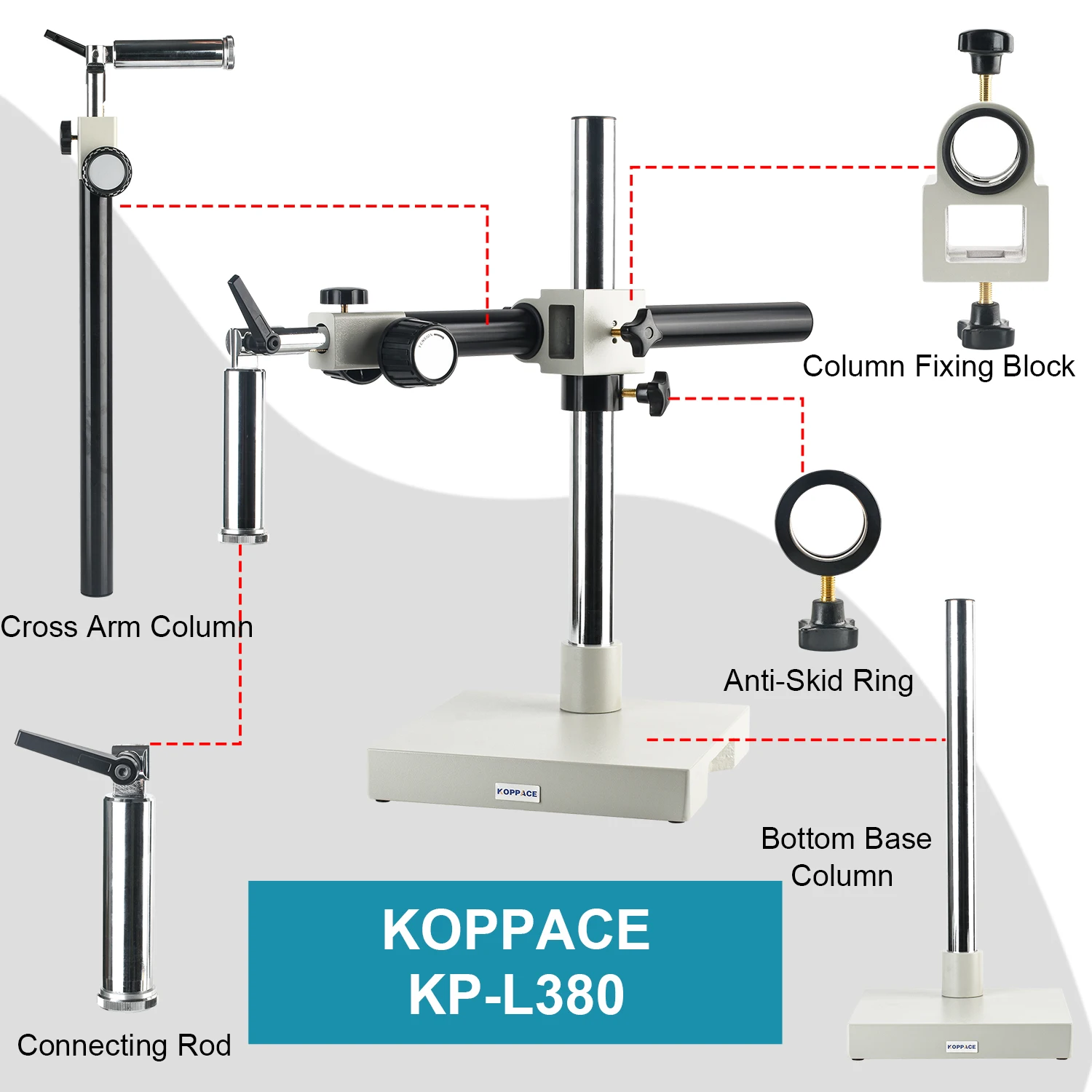 KOPPACE Single-Arm Microscope Universal Bracket Ultra-Long Working Distance Lens Angle Adjustable Connecting Rod Diameter 32mm