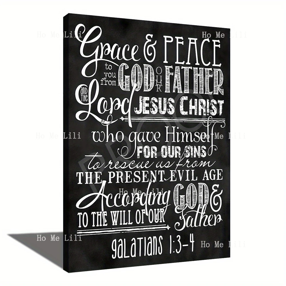 Scripture Art Galatians 1-3-4 Chalkboard Style Canvas Wall Art For Bedroom Living Room Home Office Decor