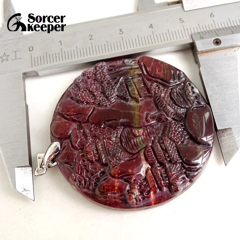 Hand Carving Scenery Crystal Natural Picasso Jasper Stone Pendant DIY Making Women Chain Necklace Jewelry Accessories 1PCS BG785