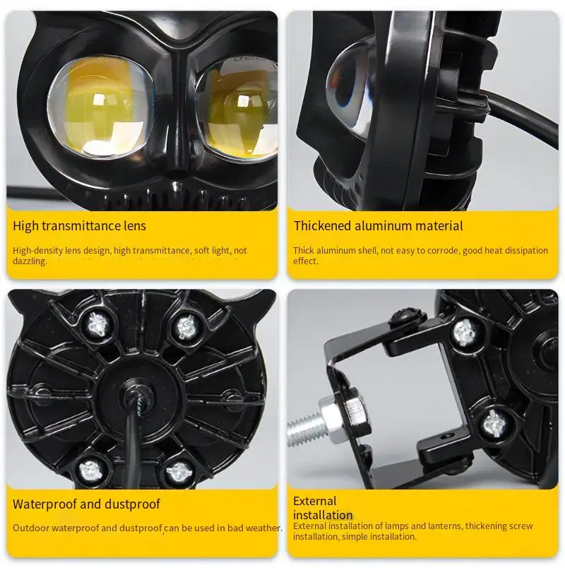 Dual Color External LED Motorcycle Headlight Spotlight  12V 16W 3000K 6000K with Hi Lo Beam for E Bike