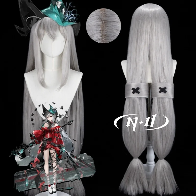 ND Skadi the Corrupting Heart Cosplay Perücke Spiel Arknights Cosplay Lange silbrige Perücke Haar mit Haarband für Halloween-Thementeil