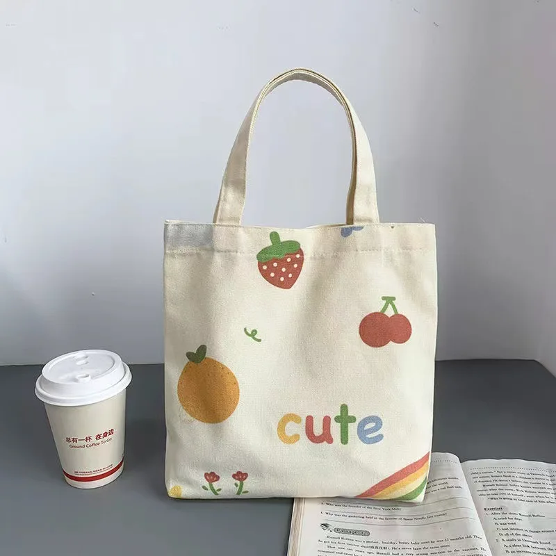 Cute Cartoon Rabbit Fruit Small Versatile Canvas Handbag Female Simple Mini Tote Bag Office Worker Student Lunch Box Bag