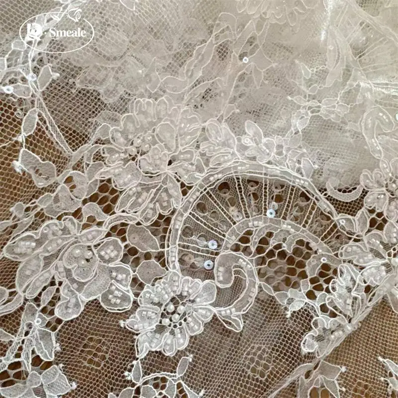 3M Perlen-Seil-Stickerei mit Glitzer-Pailletten-Spitze. Luxuriöses Abendkleid aus französischer Spitze. DIY 2026 Neuer Stoff zum Nähen. – Detail 7