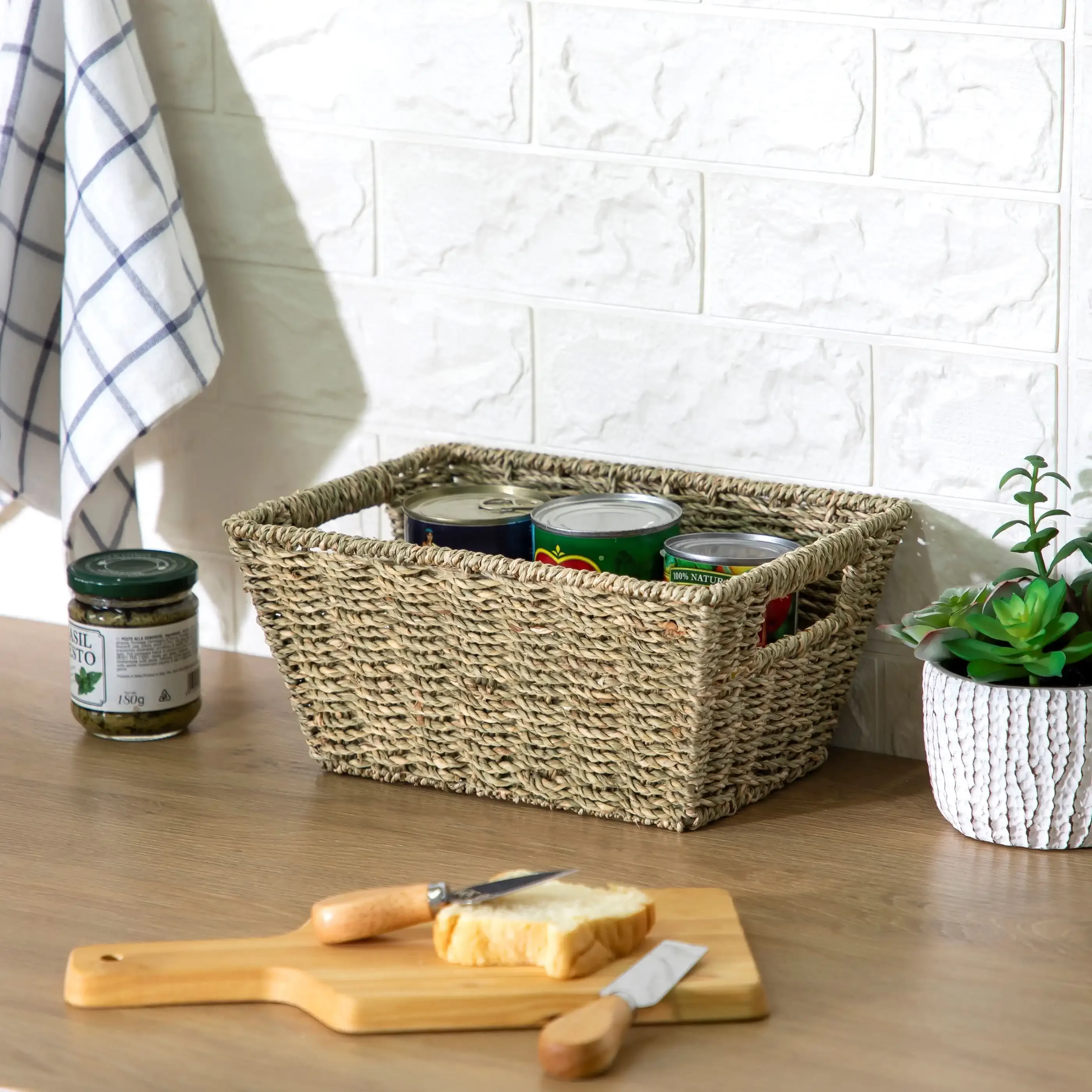 Natural Handwoven Seagrass Basket, Rectangle