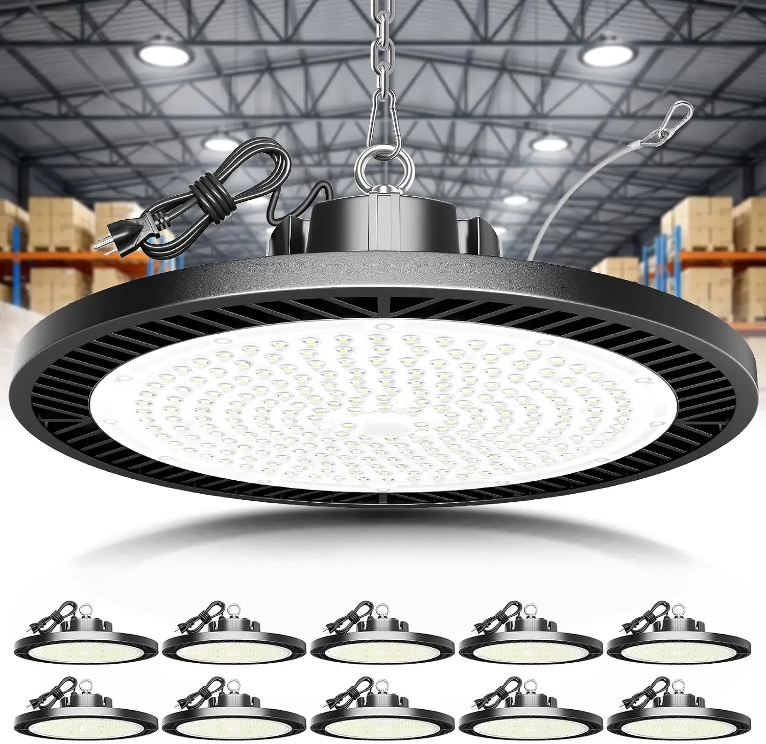 200W Highbay Led Shop Light 32000LM 5000K 110V-277V Shop Lighting | Industrial-grade UFO LED High Bay Light for Upgrade auto Sho