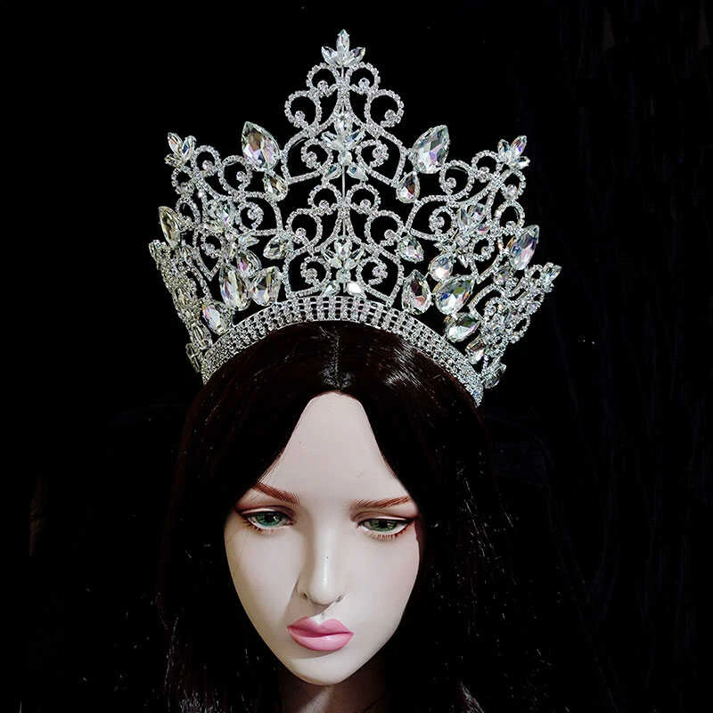 Big European Bride Wedding Crown gorgeous Crystal Large Round Queen Tiaras Miss World Wedding Hair Accessories