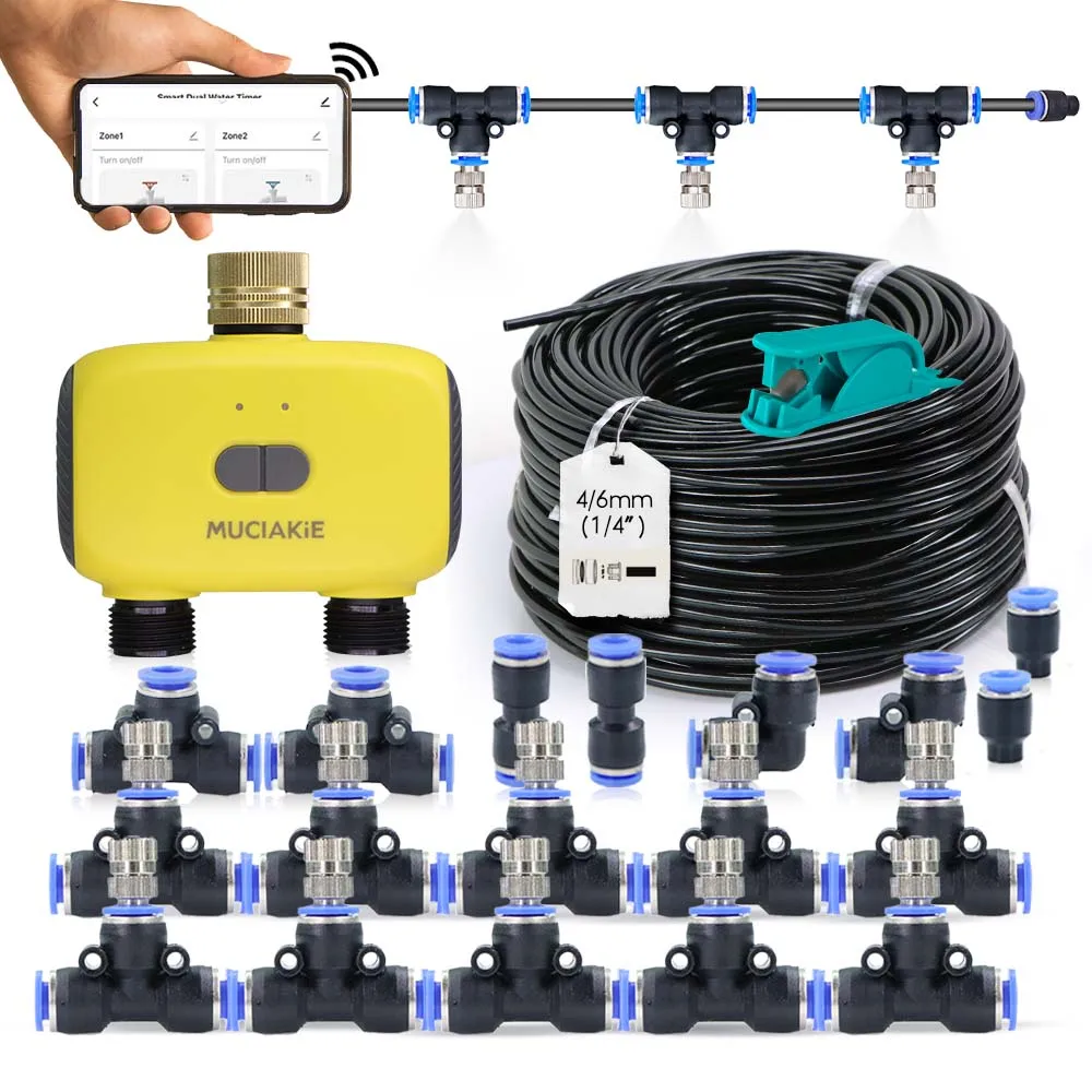 

Garden Bluetooth Dual Low-pressure Irrigation Spray Kit Quickly Connect Joints Supports Voice Remote APP Watering Control System