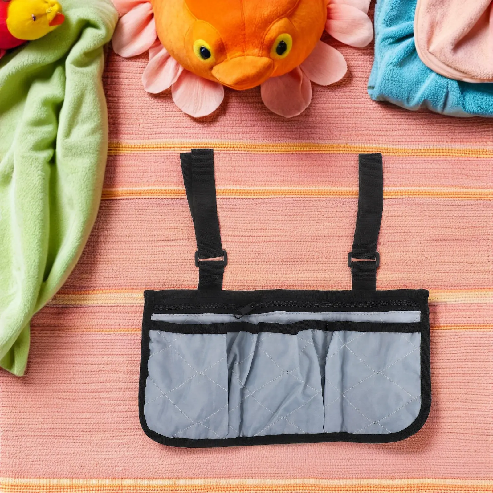 

3-Pocket Wheelchair Side Bag Organizer for Wheelchairs Scooters Baby Carts Adjustable Armrest Hanging Storage Pouch Gray Outdoor