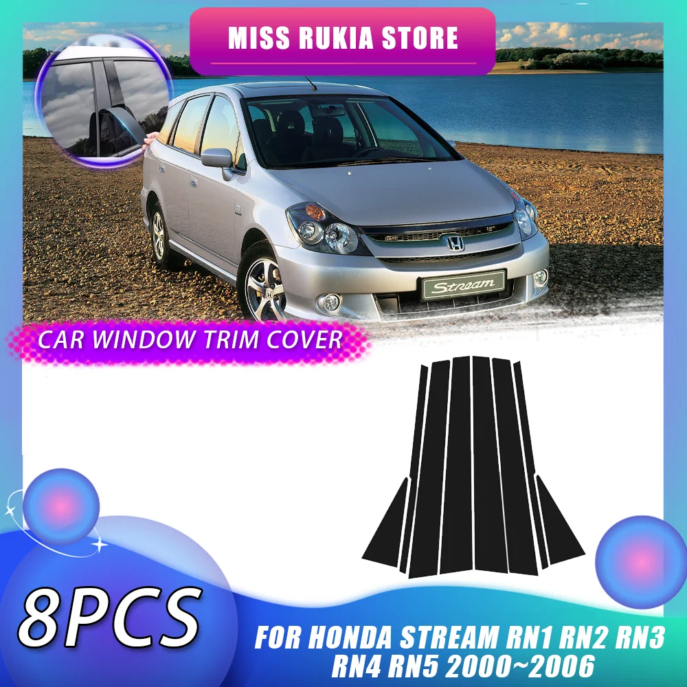 Car Window Trim Cover for Honda Stream RN1 RN2 RN3 RN4 RN5 2000~2006 Carbon Fiber Silver Pillar Posts Sticker Door Accessories