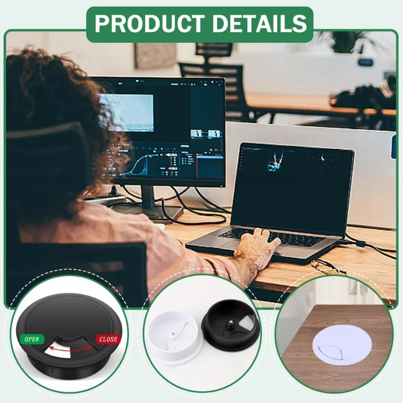 1 Pcs Desk Cable Hole Cover Plastic PC Computer Wire Hole Cover Desktop Cable Grommet Round Wire Organizer Caps