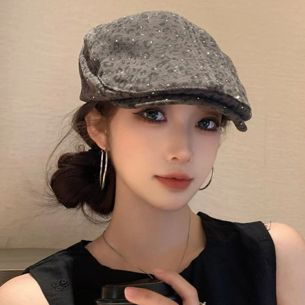 HT4874 Berets Glänzende Frühling Herbst Hut Männer Frauen Leopard Künstler Maler Baskenmütze Hut Männlich Weiblich Ivy Flache Kappe Einstellbare Baskenmütze Kappen – Detail 2