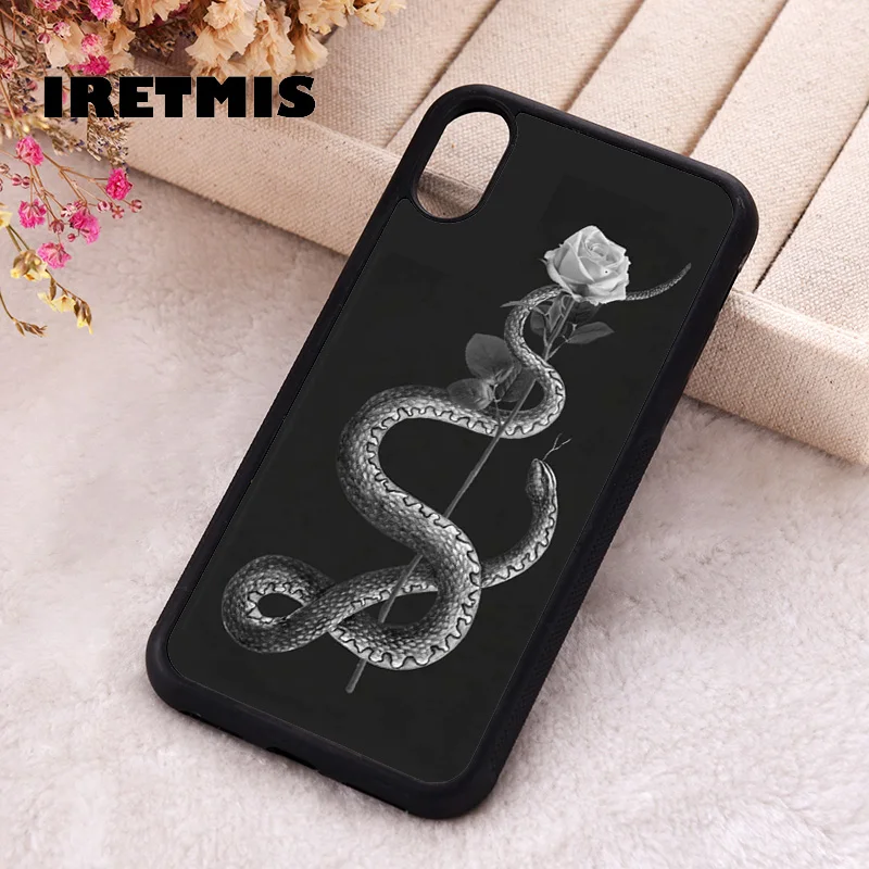 Iretmis 5 5S SE 2020 Phone Cover Case for iPhone 6 6S 7 8 Plus X Xs XR 11 12 13 MINI 14 Pro Max Silicone Snake & Flower Print