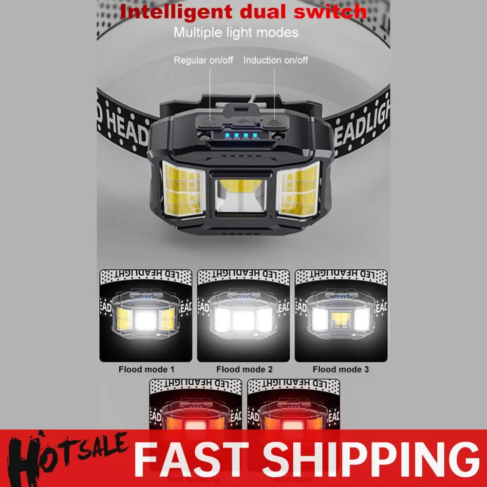 COB LED-buitenhoofdlamp Bewegingssensor Op het hoofd gemonteerde zaklamp USB-opladen Krachtige koplampzaklamp voor nachtvissen buitenshuis