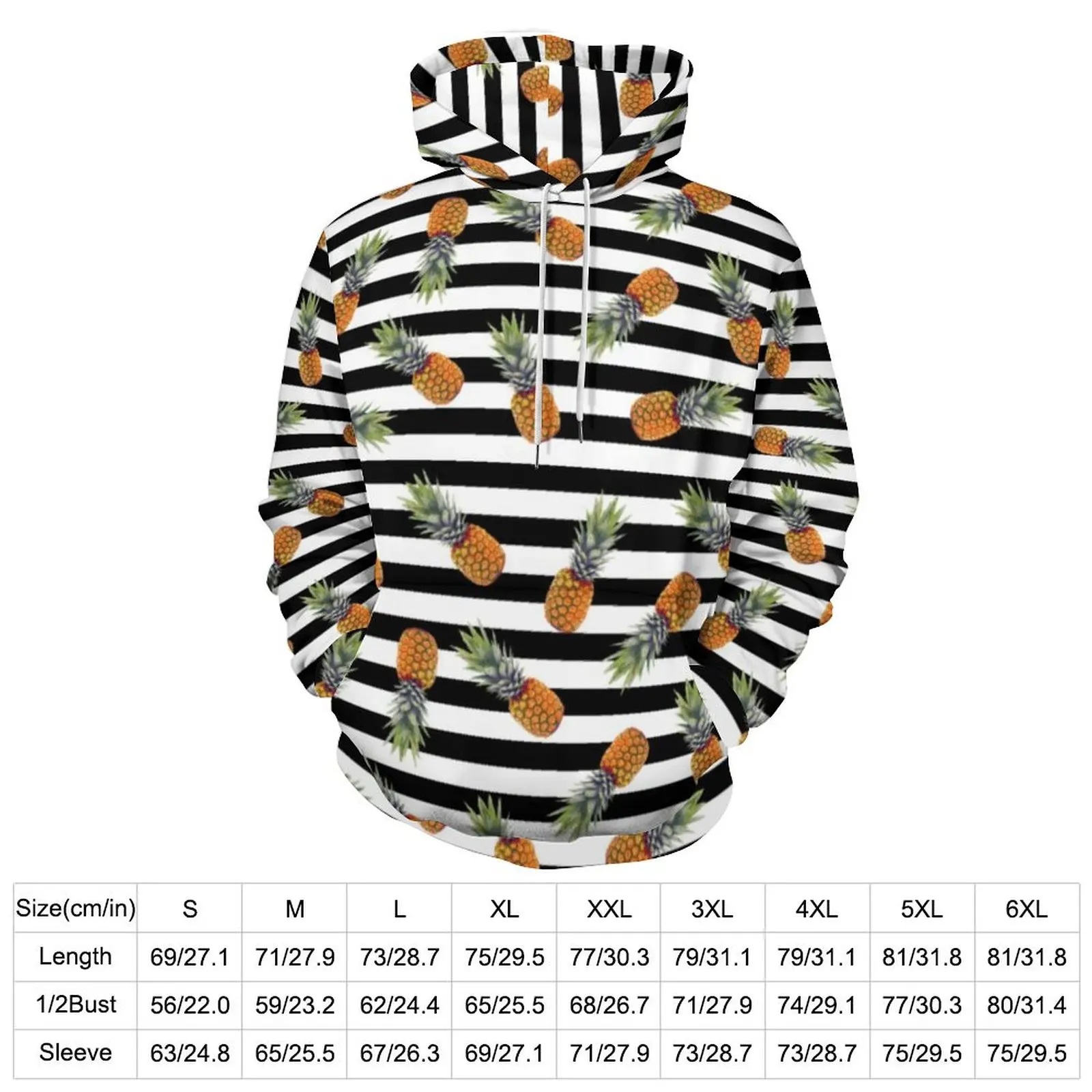 Tropical Pineapple Casual Hoodies Black Striped Pretty Graphic Loose Hoodie Winter Long Sleeve Street Fashion Oversize Clothes