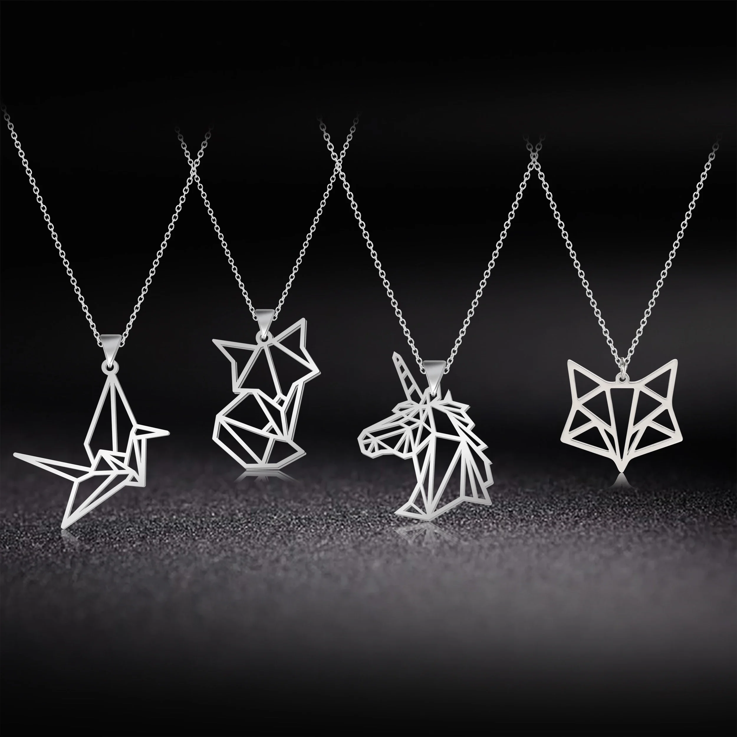 Teamer Unicorn Fox Paper Crane Elephant Penguin Pendant Necklace for Women Men Stainless Steel Creative Animal Choker Jewelry