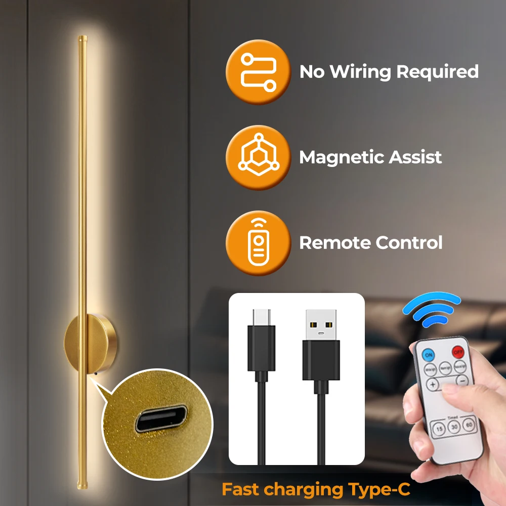 2PCS/Set Magnetic Rechargeable Wall Lamp For Living Room Bedroom Hallway Study Stairwell Cloakroom LED Lighting Wiriless Lamp