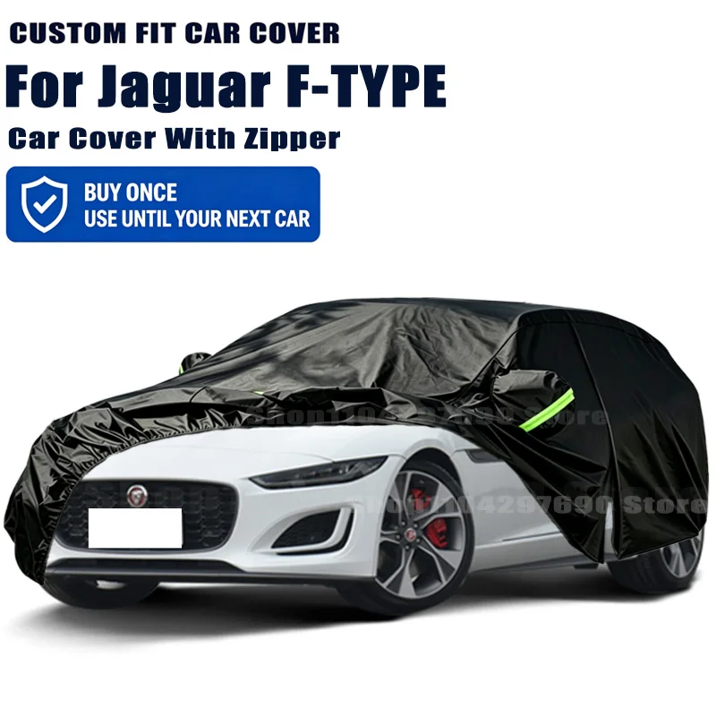 For Jaguar F-TYPE Outdoor Full Car Cover With Zipper Snow Cover Sunshade Waterproof Dustproof Exterior Protection