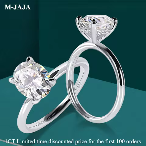 M-JAJA 1-3CT Oval Cut Moissanite Diamond Engagement Ring for Women 925 Sterling Silver Ring Bridal Wedding Band with Certificate