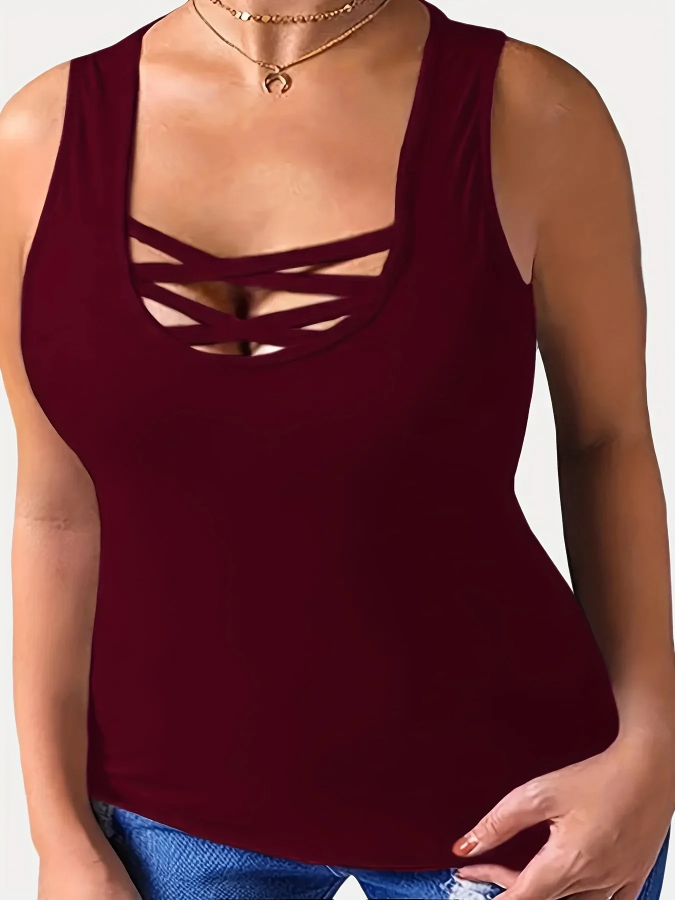 Plus Größe 1XL-8XL Damen Casual Sommer Ärmellose Tank Tops Damen Casual Solide Basic Tops Pendler Urlaub Freizeit Tops – Detail 8