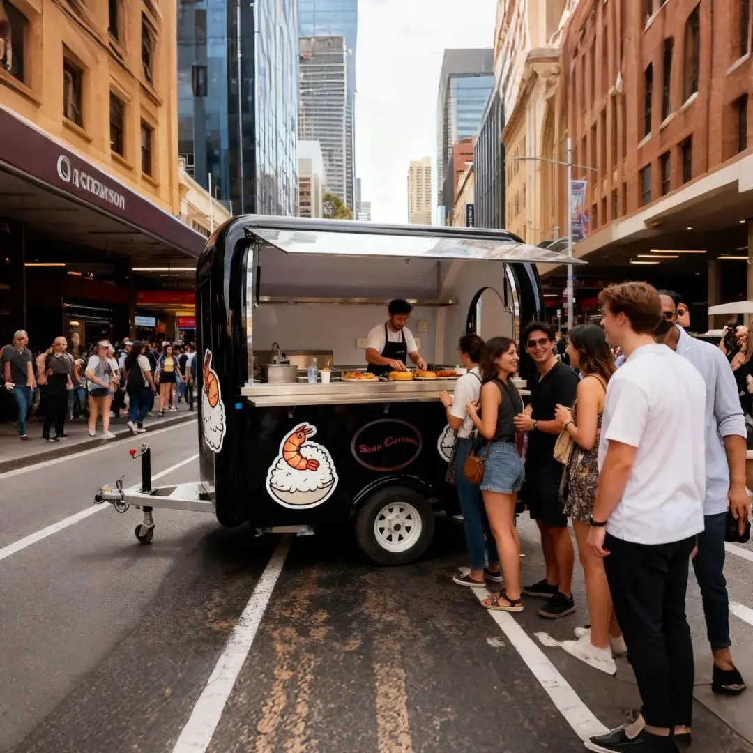 

Black Outdoor Food Trailer Fashionable Style Strong Functionality Mobile Kitchen Catering Business Vehicle