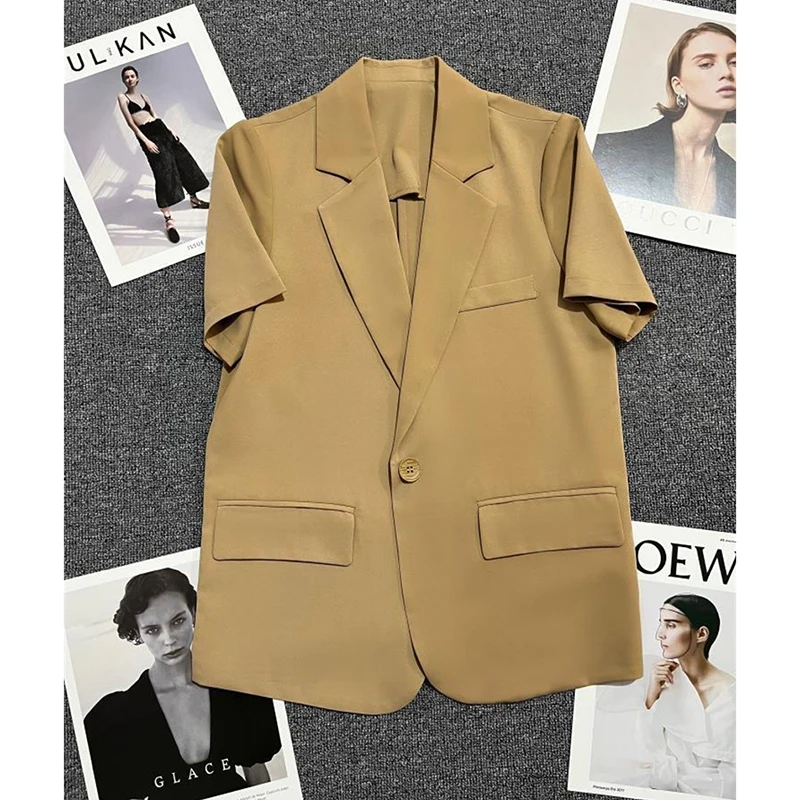 

Korean Women's Suit Jacket New Summer Short Sleeve Ladies Blazer Coat Elegant Chic Casual All-match Ladies Suit Waistcoat Top