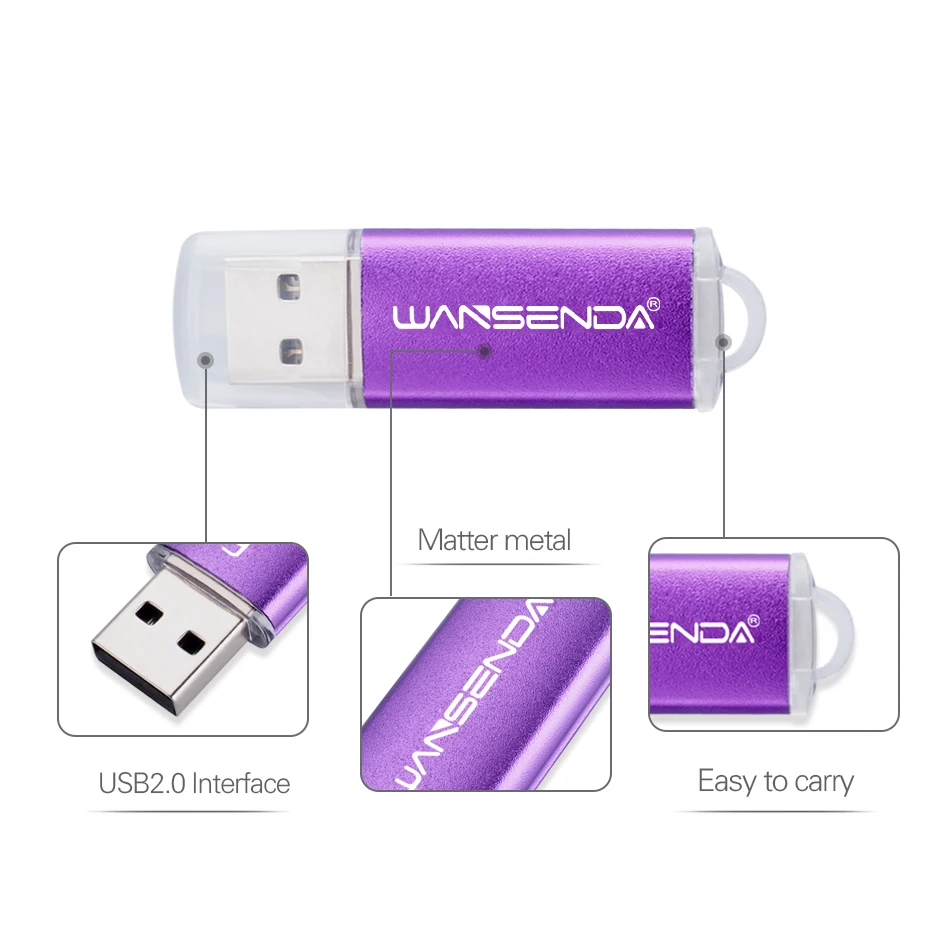 WANSENDA Portable USB Flash Drive Pen Drive 8GB 16GB 32GB 64GB Real Capacity Pendrive 128GB 256GB Metal Memory Stick U Disk