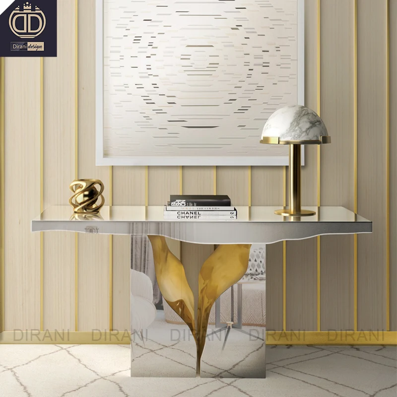 

Hign End Entrance Table Stainless Steel Gold Italian Console Table Modern Luxury Console