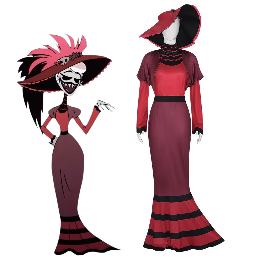 Anime Hazbin Rosie Cosplay Traje Para Mulheres, Hotel Adulto, Vestido, Chapéu, Terno, Roupa de Halloween, Performance Festa, Uniforme