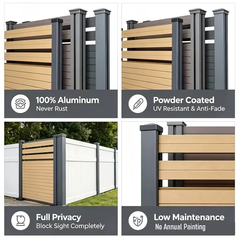 Modern Horizontal Aluminum Fence Panel Outdoor Privacy Fence for Villa Garden Landscaping