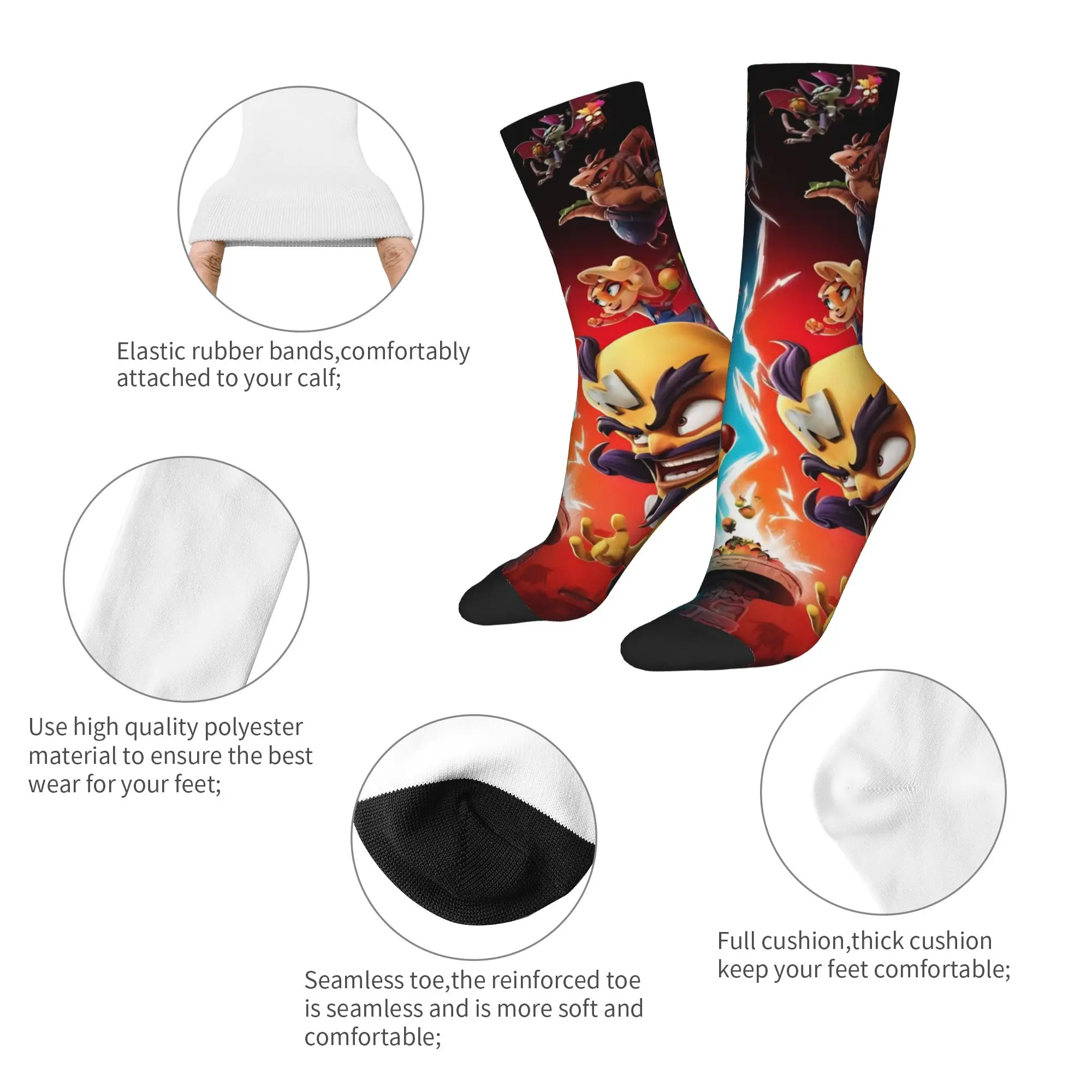 Autumn Winter Fashion Men's Women's Crashed Game Bandicoots  Socks  Non-slip Basketball Socks