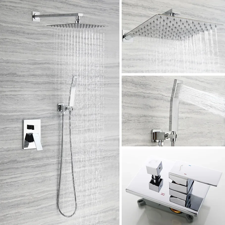 Bathroom Shower Set SDSN Brass Bathtub Faucets Rainfall Shower Head 10 Inch Top Shower Inwall Mounted Concealed Shower Set