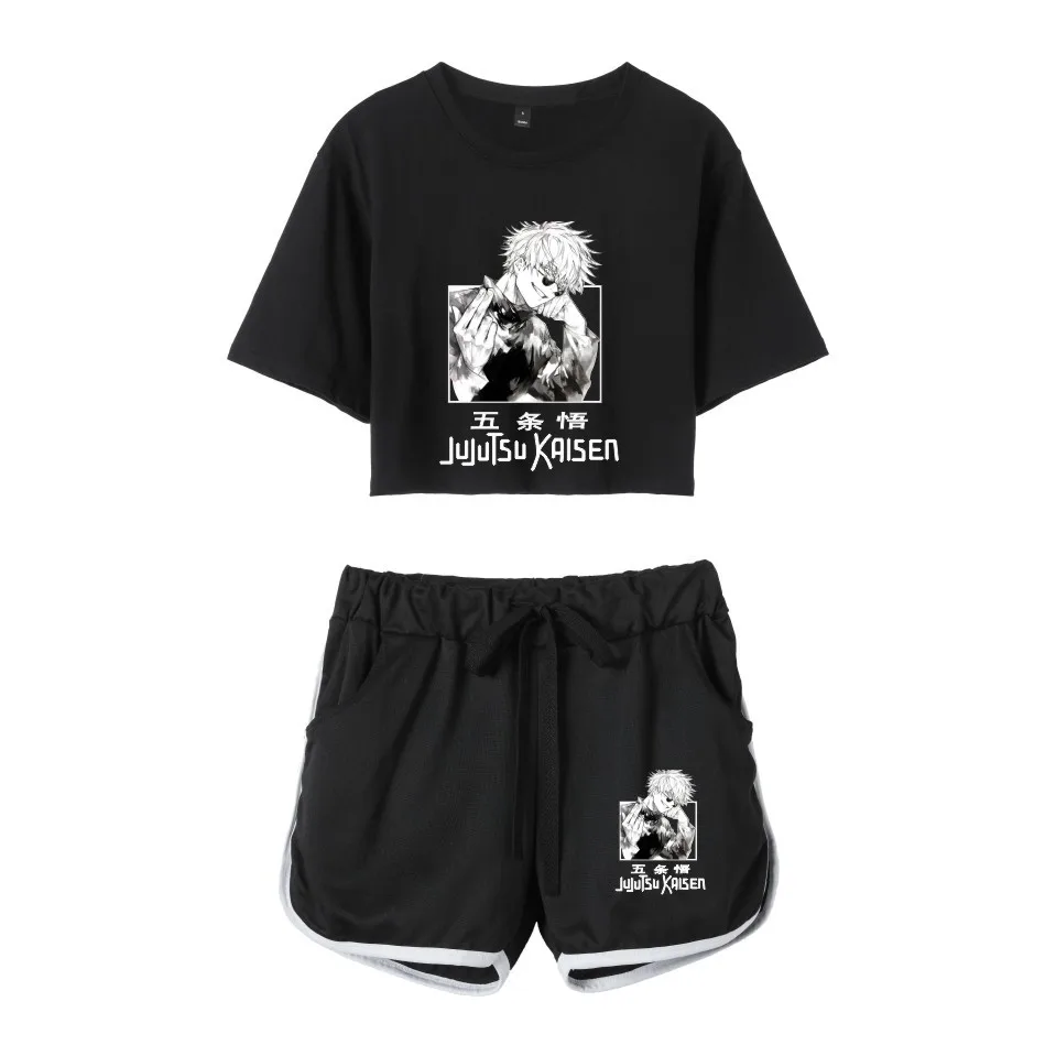 T-shirt manches courtes en Polyester pour femmes, vêtement de danse Sexy, avec dessin animé japonais, Jujutsu Kaisen Gojo Satoru, été