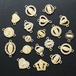 ZHUKOU Golden-plated Brass Catholic Virgin Mary Pendant Crafts Double Holes DIY Bracelet Necklace Accessories