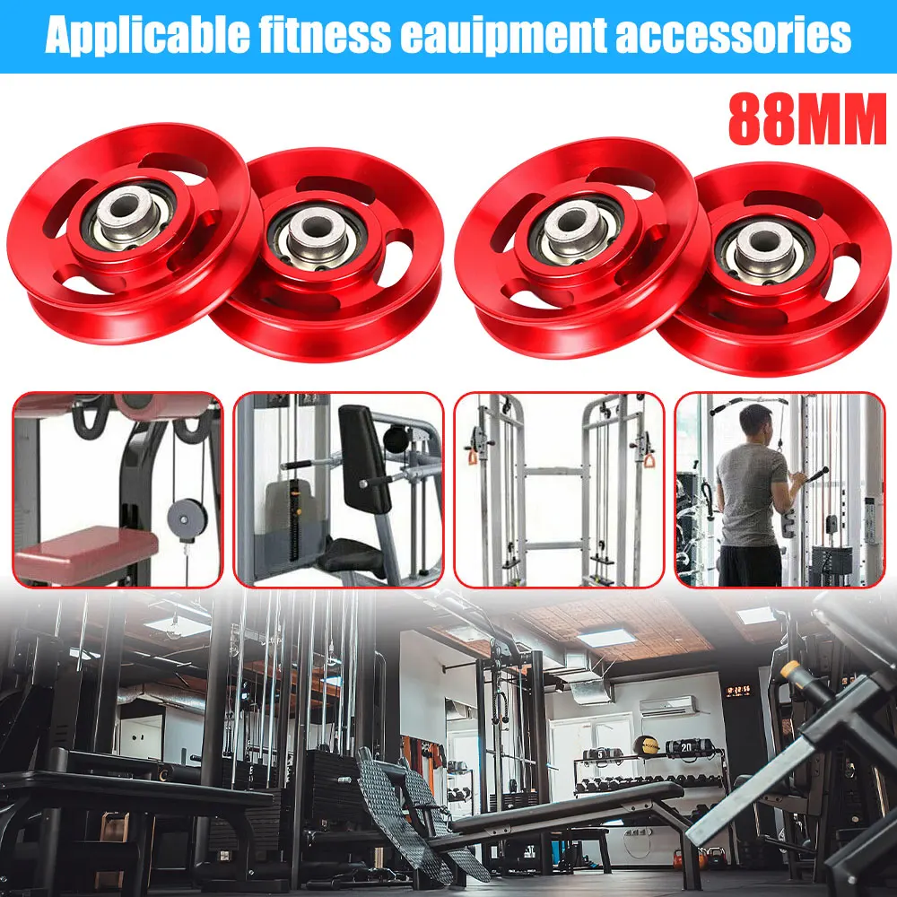 4pcs/lot 88mm Pulley Wheel Aluminium Alloy Lift Heavy Load Gym Bearing Pulley Wheel Part Fitness Equipment Red/Black Color