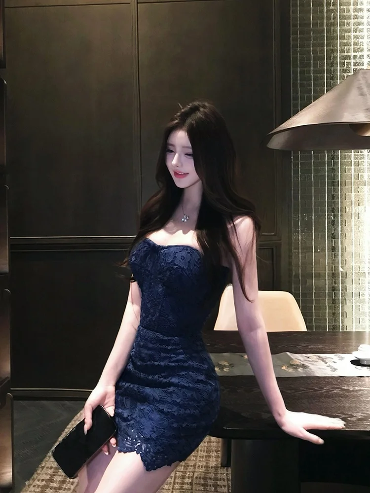 

Syxatn N13 Lace Hollow out Bridesmaid Dress Early Autumn Sexy Bodycon Short Skirt Women French Style No Brand Hollow out Slim...