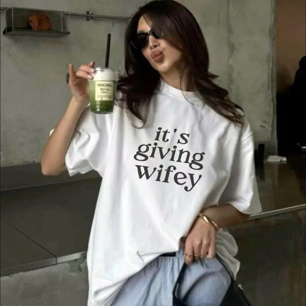 It's Giving Wifey Letters Printed Bride to Be T Shirts Female White Loose Short Sleeve Cotton Top Tee Wedding Day's Gift For Her