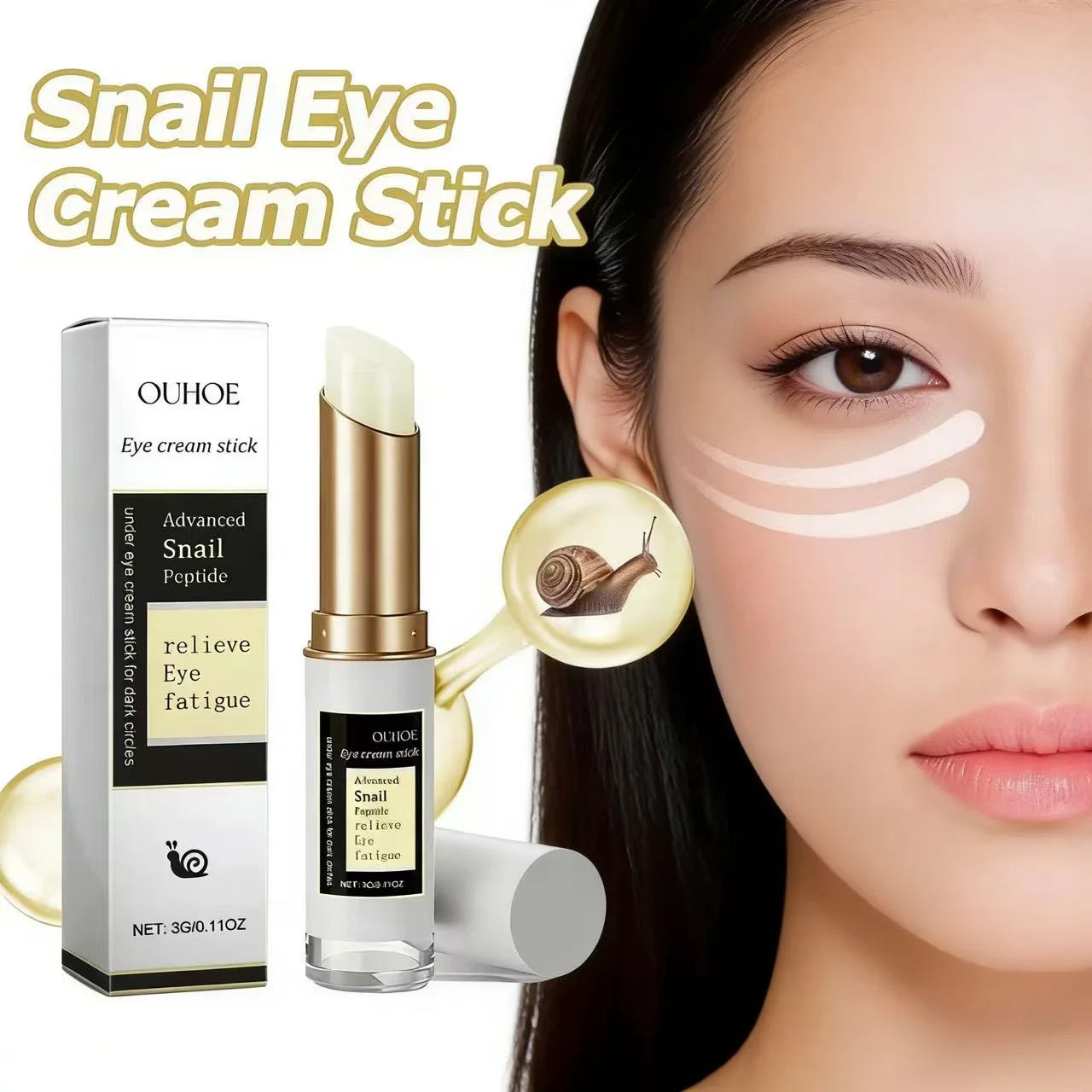 Barra de Crema Contorno de Ojos con Péptidos de Caracol OUHOE, Alivia la Fatiga Ocular, las Ojeras y la Hinchazón, Tratamiento Portátil para el Contorno de Ojos para Todo Tipo de Piel