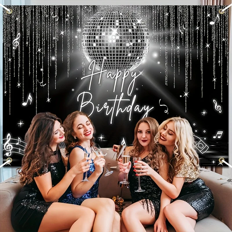 LS Happy Birthday Backdrop Photography Disco Glitter Notes Decoration Kids Adult Birthday Party Photo Background Banner