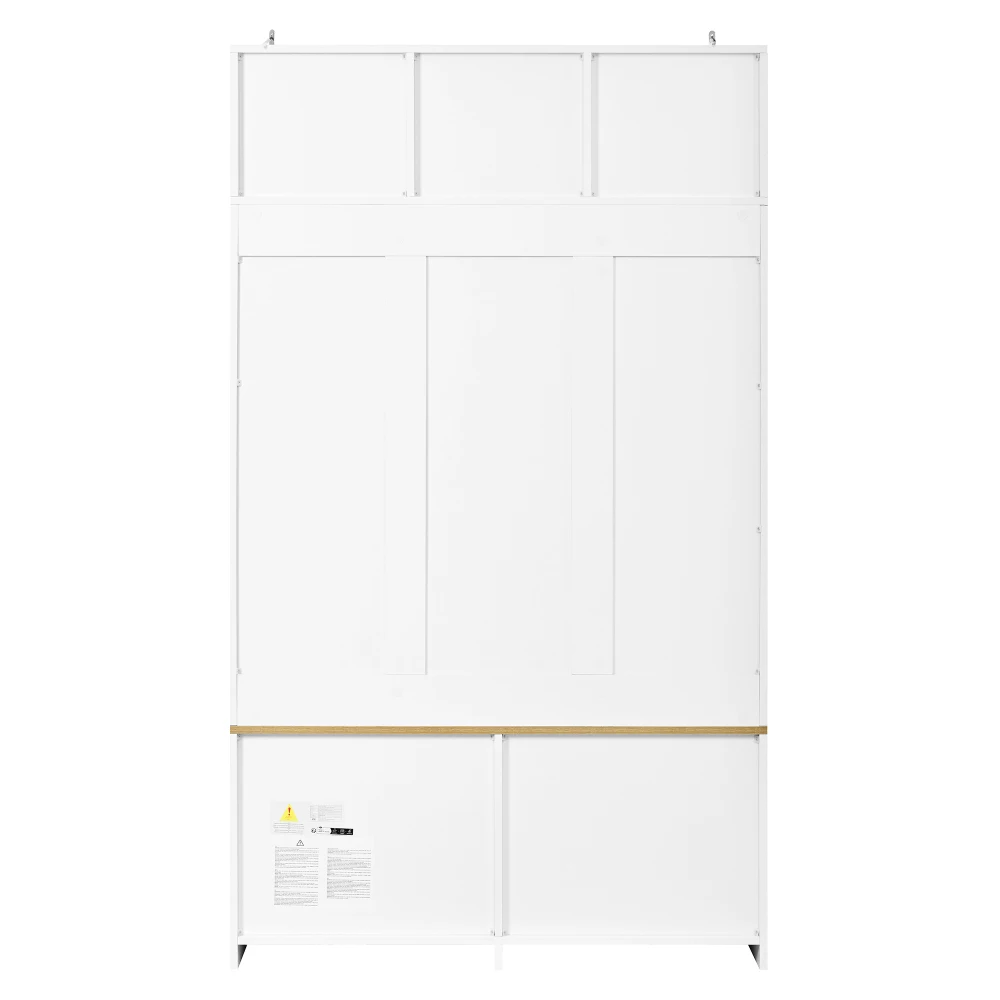 PINGGO Naturweißes Kompaktes Kleiderschrank-Set mit Sitzbank 2 Türen Offene Aufbewahrung 4 Haken 105x40x180cm – Detail 14