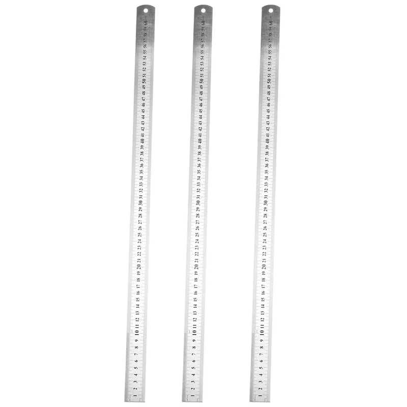 3X Stainless Steel Double Side Measuring Straight Edge Ruler 60Cm/24 Inch, Silver