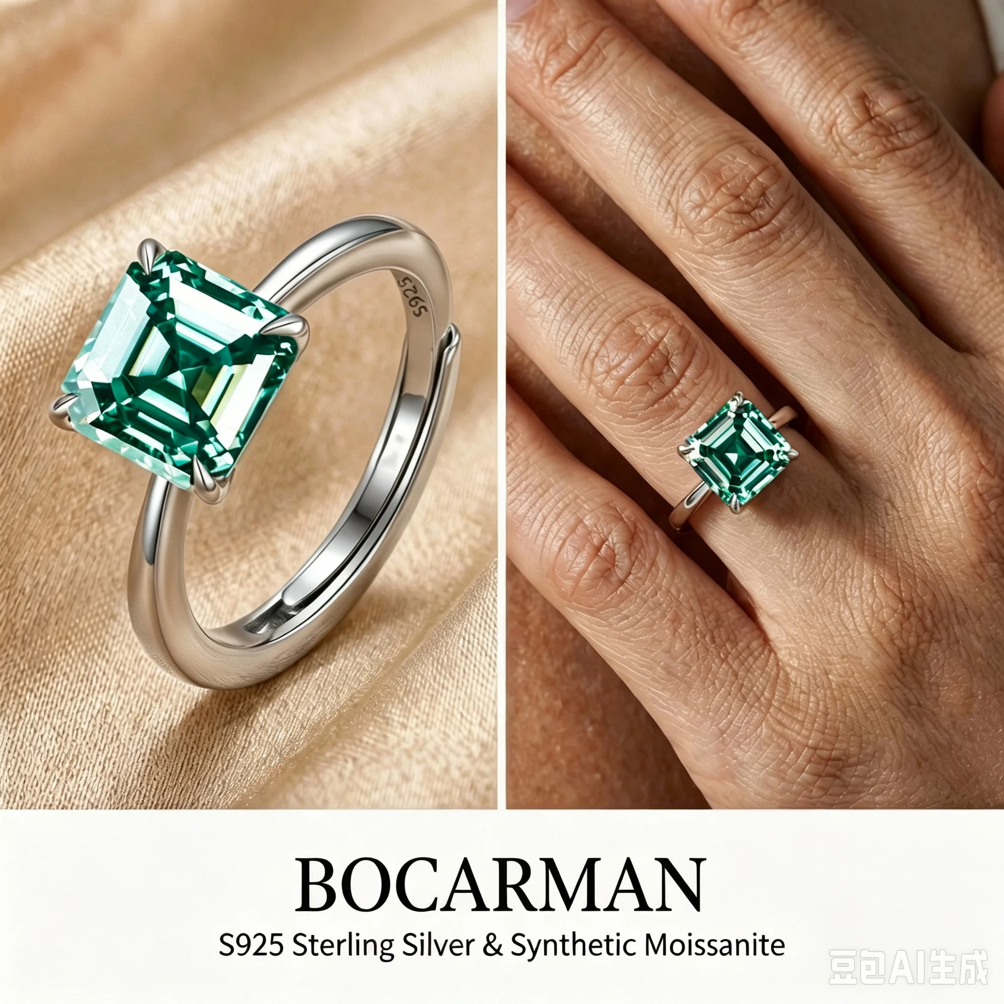 BOCARMAN Asscher Cut Moissanite Ring S925 Silver Colorful Gemstone Art Deco Band Radiant Jewelry for Her