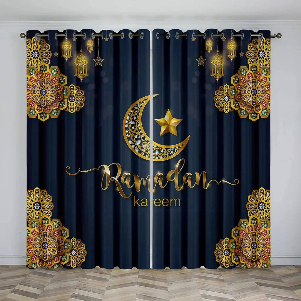 

Luxury Muslim Ramadan Festival Sunshade Curtains 2 Panels Islam Home Decor Curtains Living Room Bedroom Balcony Study Room Decor