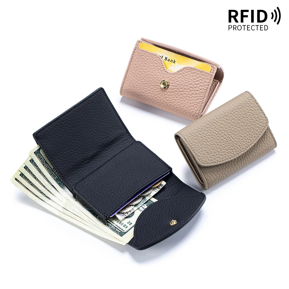 Japanese Minimalist Genuine Leather Short Wallet Premium Top Grain Cowhide Foldable Coin Purse Small Fashion Snap Clasp Purse